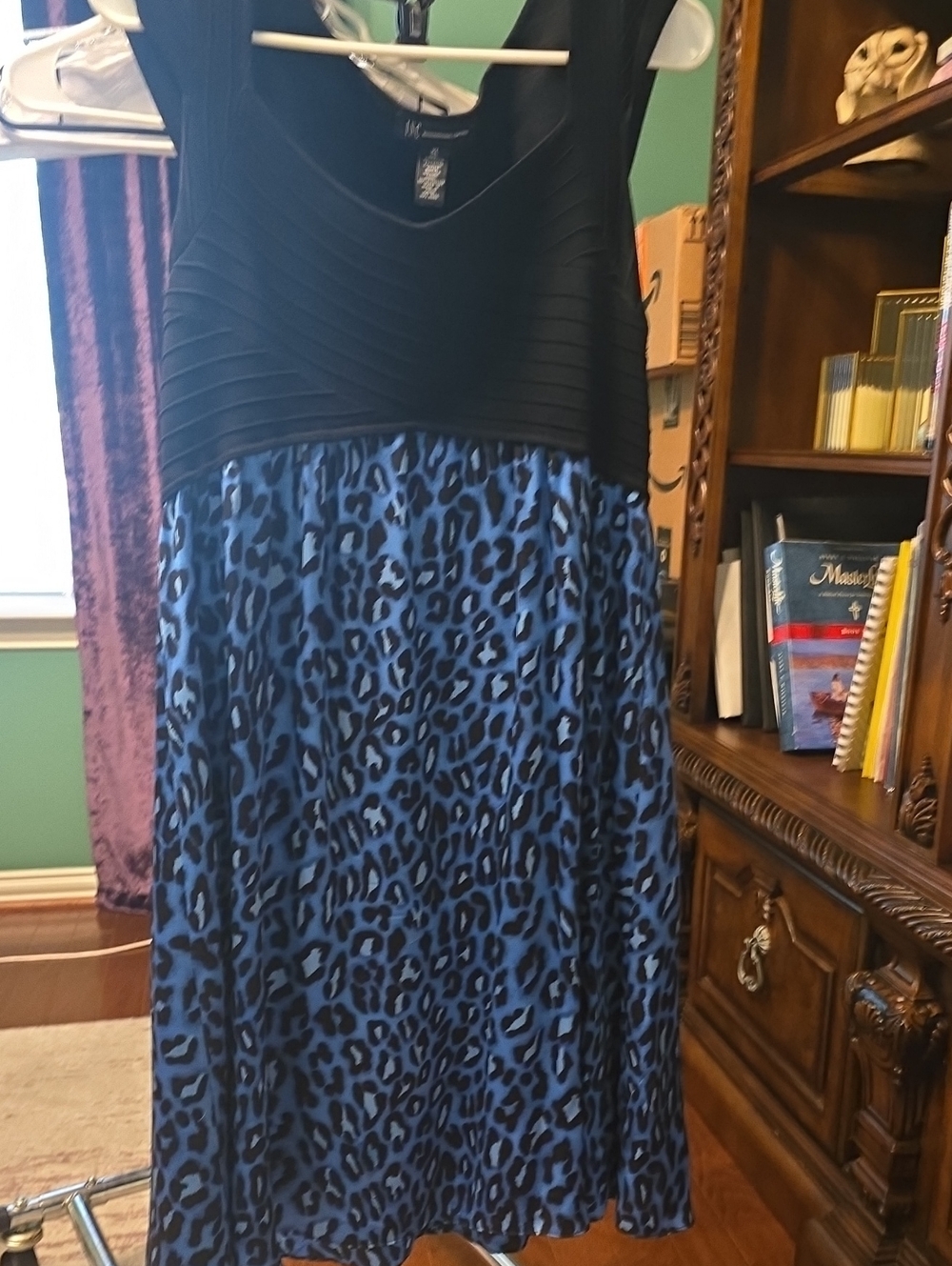 INC International Concepts Black & Blue Leopard-Print Midi Dress